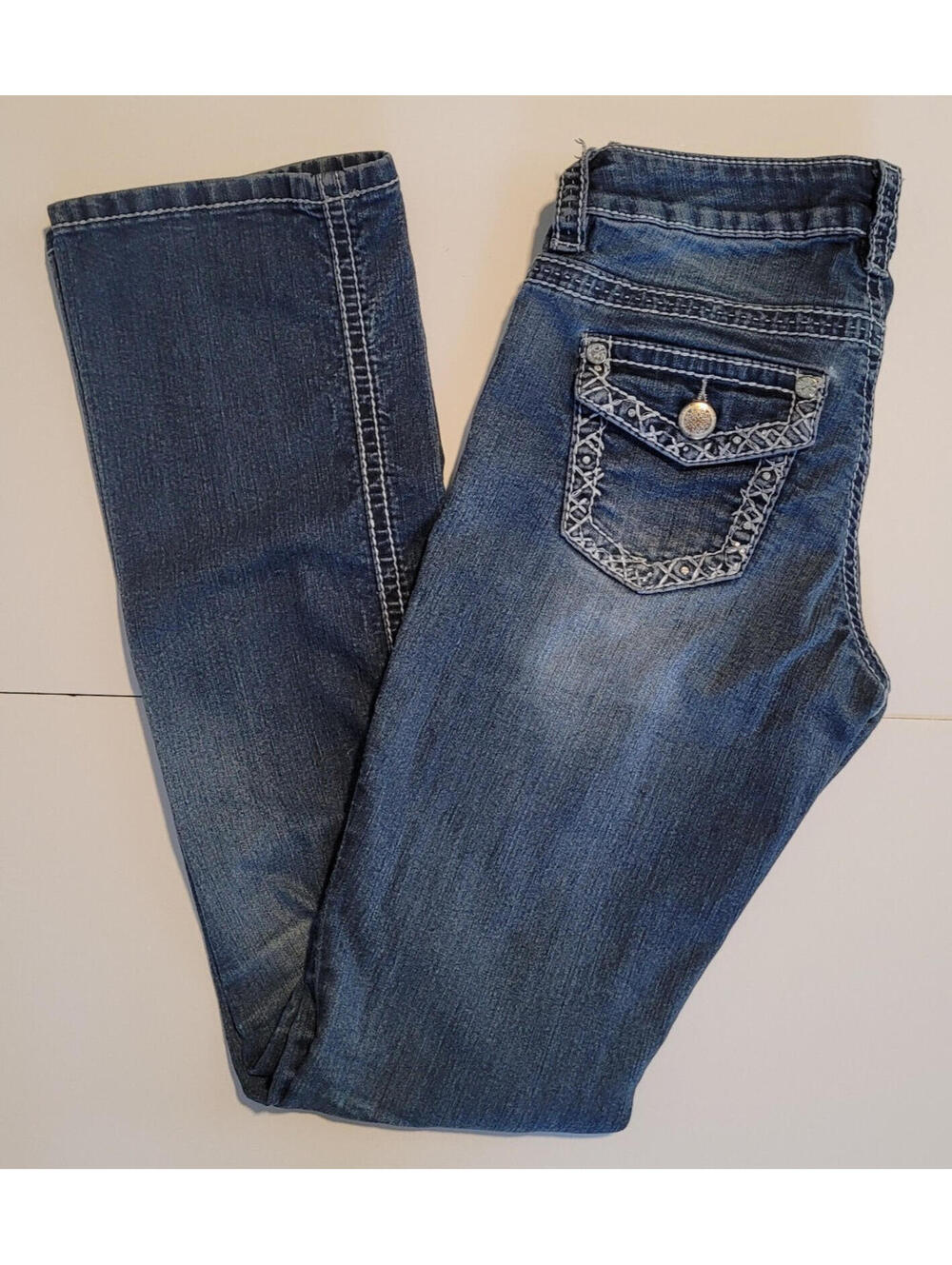 Warehouse One Premium Women’s Low Rise Straight Leg Jeans Size 26 Reg Rhinestone